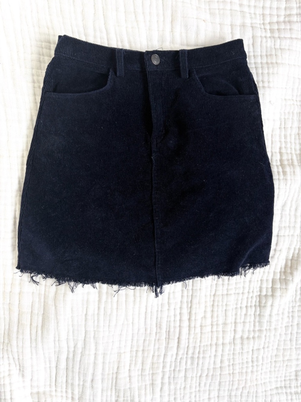 Brandy Melville Corduroy Mini Skirt Navy Raw Hem Italy